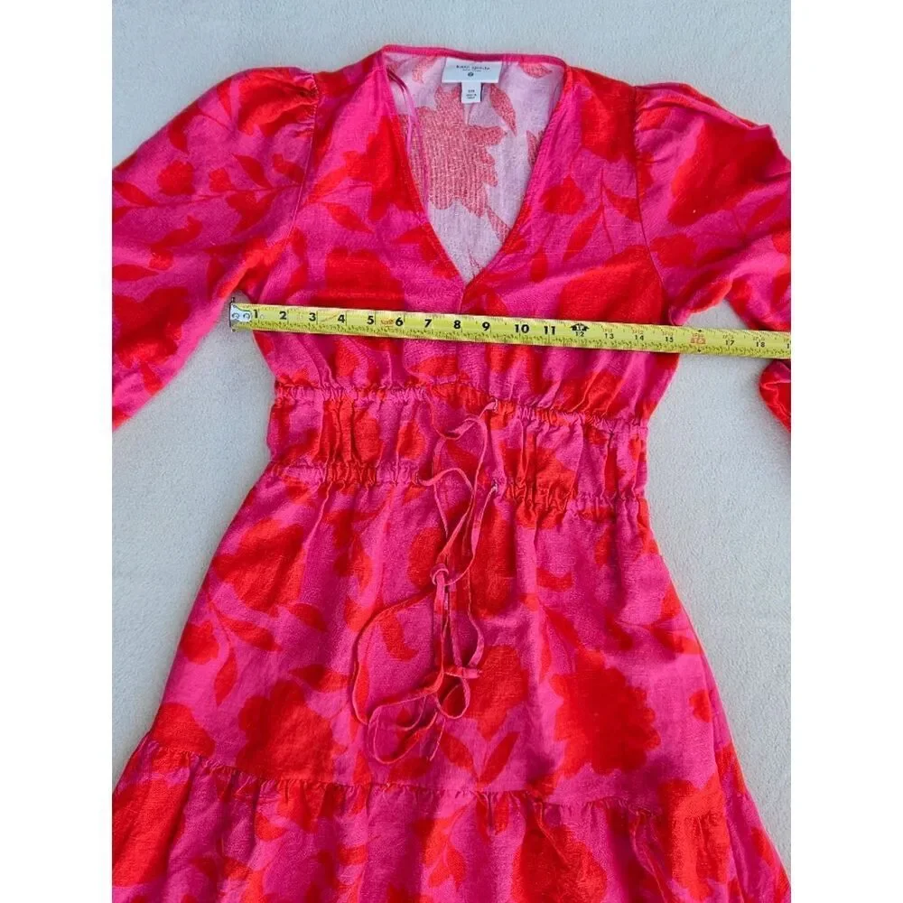 Kate Spade Classic Rose Linen V-Neck Dress Size XXS